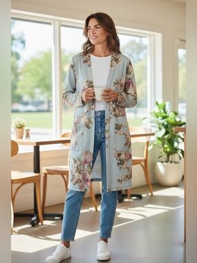 Joan Vass Floral V-Neck Top Size M